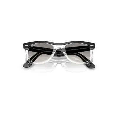 Ray Ban Wayfarer Street Neat Sunglasses Black On Transparent Frame Grey Lenses 50-22