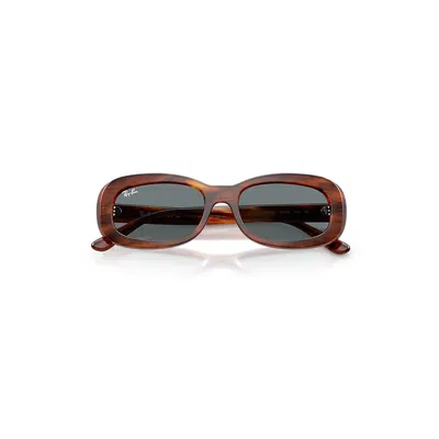 Ray Ban Rb2221 Sunglasses Striped Havana Frame Blue Lenses 56-18 In Brown