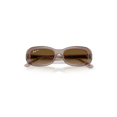 Ray Ban Rb2221 Sunglasses Transparent Beige Frame Brown Lenses Polarized 53-18