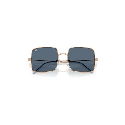 Ray Ban Square 1971 Reverse Sunglasses Rose Gold Frame Blue Lenses 56-19