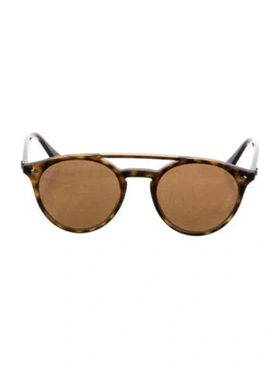 Pre-owned Ray Ban Tortoise Polished Havana Phantos Round Sunglasses In Brown
