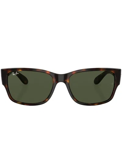 Ray Ban Tortoiseshell-effect Rectangle-frame Sunglasses In Braun