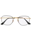 Ray Ban Two-tone Hexagonal Frame Glasses In Gold