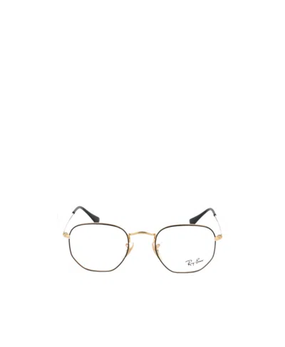 Ray Ban Two-tone Hexagonal Frame Glasses In White