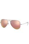 Ray Ban Unisex Aviator Large Metal Matte Sunglasses In Silver Light Brown Mirror Pink In Silver
