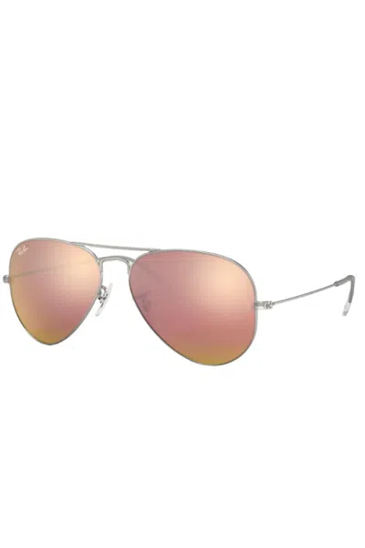 Ray Ban Unisex Aviator Large Metal Matte Sunglasses In Silver Light Brown Mirror Pink