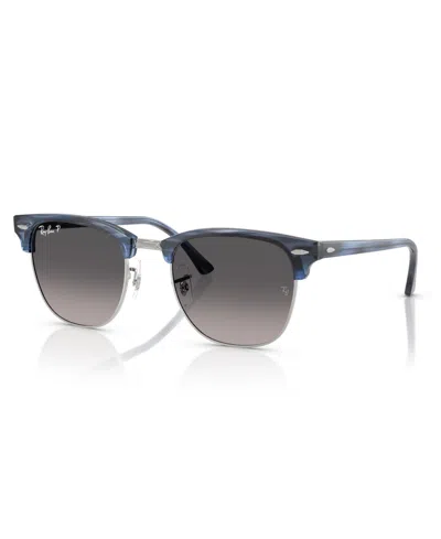 Ray Ban Unisex Clubmaster Polarized Sunglasses, Rb3016 In Striped Blue On Silver