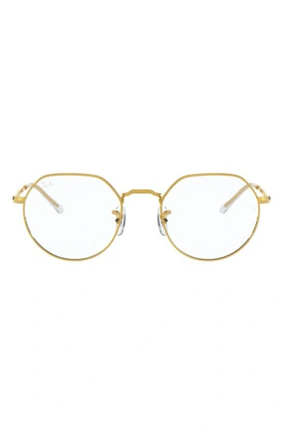 Ray Ban Unisex Jack 49mm Hexagonal Optical Glasses In Shiny Gold