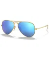 Ray Ban Sunglasses, Rb3025 Aviator Mirror In Gold Matte,blue Mir Pol