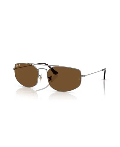 Ray Ban Unisex Polarized Explorer V Geometric Sunglasses, Rb3845 In Brown