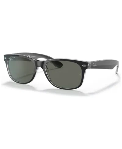 Ray Ban Unisex Polarized Sunglasses, Rb2132 New Wayfarer In Matte Black On Transparent,green