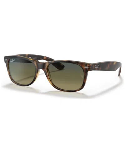 Ray Ban Unisex Polarized Sunglasses, Rb2132 New Wayfarer In Matte Havana,blue Green