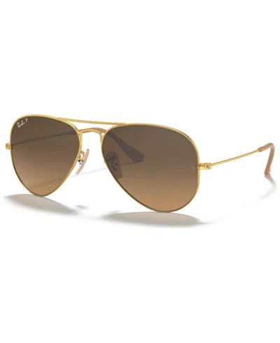 Ray Ban Unisex Polarized Sunglasses, Rb3025 Aviator Classic In Gold,brown Polar