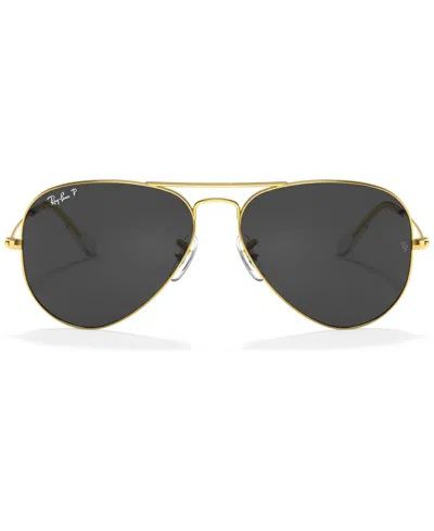 Ray Ban Unisex Polarized Sunglasses, Rb3025 Aviator Classic In Legend Gold,polar Black