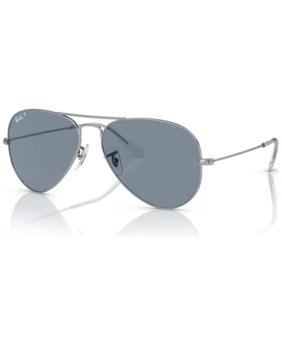Ray Ban Unisex Polarized Sunglasses, Rb3025 Aviator Classic In Silver-tone