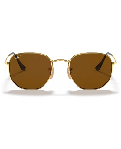 Ray Ban Unisex Polarized Sunglasses, Rb3548n Hexagonal Washed Evolve In Gold,brown Polar