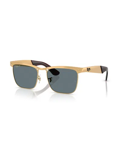 Ray Ban Unisex Polarized Wayfarer Deluxe Square Sunglasses, Rb3875 In Gold