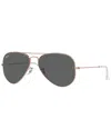 Ray Ban Old Aviator Sunglasses Rose Gold Frame Blue Lenses 58-14 In Gold