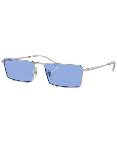 Ray Ban Sunglasses Unisex Emy Bio-based - Silver Frame Blue Lenses 56-17