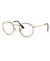 Ray Ban Unisex Round Metal Optics Eyeglasses, Rb3447v In Black On Gold