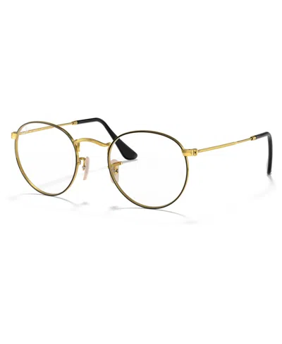 Ray Ban Unisex Round Metal Optics Eyeglasses, Rb3447v In Black On Gold