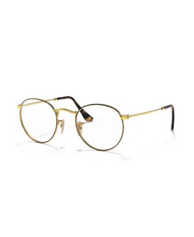 Ray Ban Unisex Round Metal Optics Eyeglasses, Rb3447v In Havana On Gold