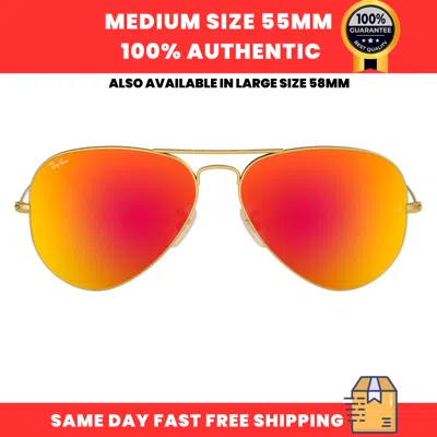 Pre-owned Ray Ban Ray-ban Unisex Sunglasses Rb3025 112/69 Matte Gold Brown Mirrored Red 55mm In Orange