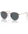Ray Ban Unisex Round Metal Sunglasses, Rb3447 In Rose Gold Tone