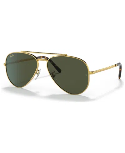 Ray Ban Aviator Metal Ii Green Classic G-15 Unisex Sunglasses Rb3689 914731 55 In Gold / Green