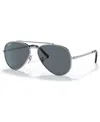 Ray Ban Sunglasses Unisex Aviator Classic - Silver Frame Blue Lenses Polarized 58-14 In Silver-tone