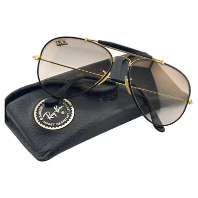 Pre-owned Ray Ban Vintage  Precious Metals 24k Black & Gold B&l Outdoorsman 58' Sunglasses