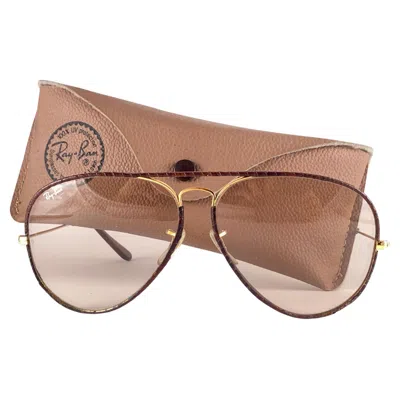 Pre-owned Ray Ban Vintage  Vintage Brown Leathers Aviator 62 Changeable B&l Sunglasses