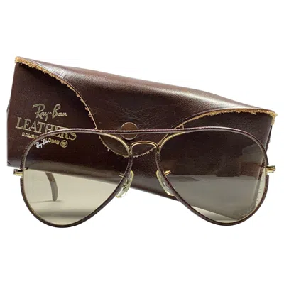 Pre-owned Ray Ban Vintage  Vintage Brown Leathers Aviator Changeable Lens 62 B&l Sunglasses