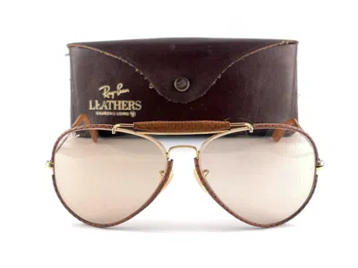 Pre-owned Ray Ban Vintage  Vintage Tan Perforated Leathers Aviator 62mm B&l Sunglasses In Brown