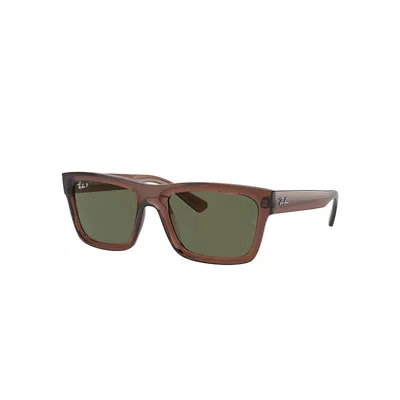 Ray Ban Sunglasses Unisex Warren Bio-based - Transparent Brown Frame Green Lenses Polarized 54-20