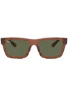Ray Ban Sunglasses Unisex Warren Bio-based - Transparent Brown Frame Green Lenses Polarized 57-20 In Orange