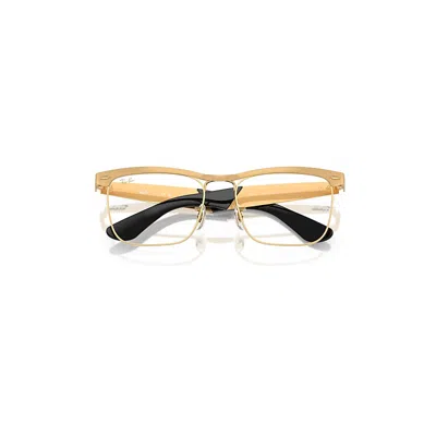 Ray Ban Wayfarer Deluxe Optics Eyeglasses Sandblasted Legend Gold Frame Clear Lenses Polarized 53-18