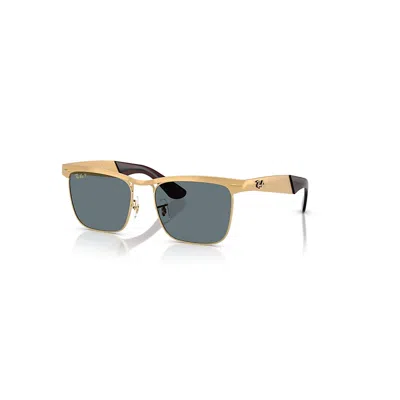 Ray Ban Wayfarer Deluxe Sonnenbrillen Sandblasted Legend Gold Fassung Blau Glas Polarisiert 56-18