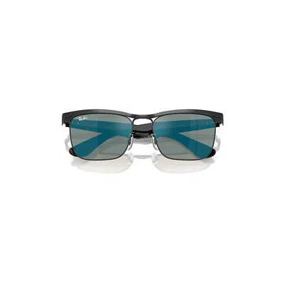 Ray Ban Wayfarer Deluxe Sunglasses Black Frame Blue Lenses 53-18