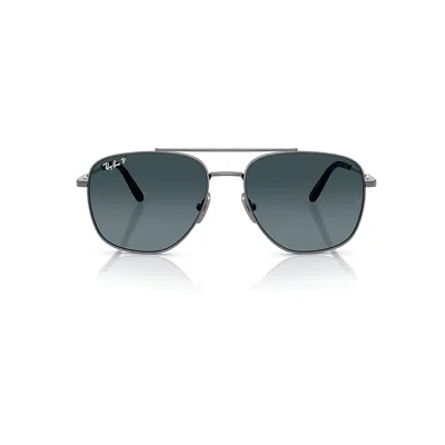 RAY BAN WILLIAM TITANIUM SONNENBRILLEN GUNMETAL FASSUNG BLAU GLAS POLARISIERT 59-17