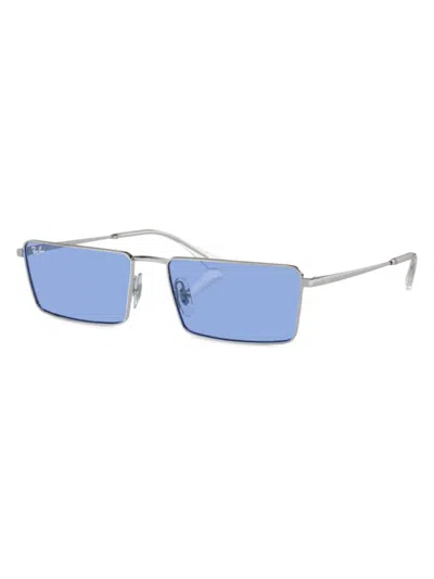 Ray Ban Sunglasses Unisex Emy - Silver Frame Blue Lenses 56-17