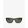 Ray Ban Womens Black Rb0947s Carlos Rectangle-frame Acetate Sunglasses In Black