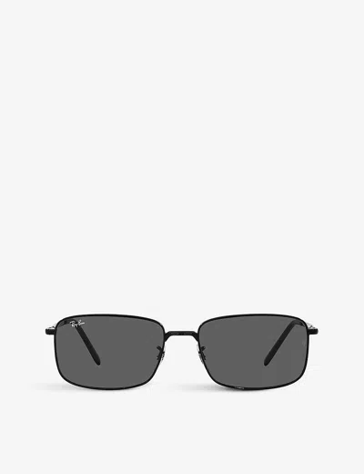 Ray Ban Ray-ban Womens Black Rb3717 Rectangle-frame Branded-lens Metal Sunglasses