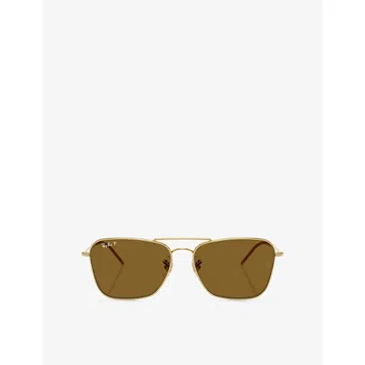 Ray Ban Womens Black Rbr0102s Polarised Caravan Reverse Square-frame Metal Sunglasses In Gold