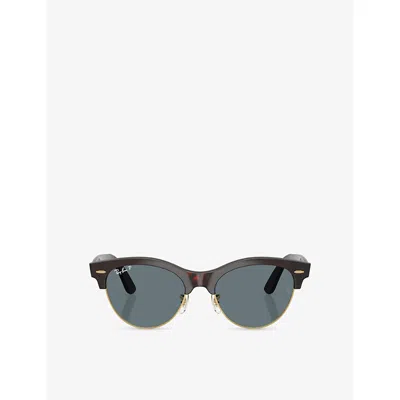 Ray Ban Womens Rb2341 Polarised Clubmaster Way Square-frame Propionate Sunglasses Brown