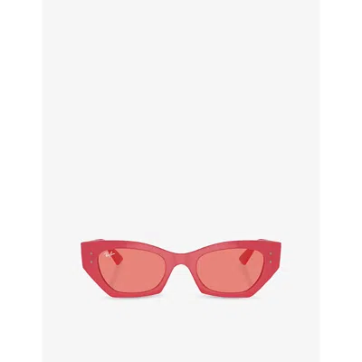 Ray Ban Womens Coral Rb4430 Zena Bio-based Irregular-frame Injected Sunglasses In Red Cherry
