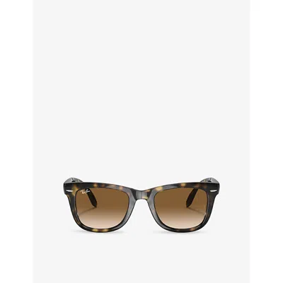 Ray Ban Womens Cream Rb4105 Folding Wayfarer Tortoiseshell Nylon Sunglasses In White