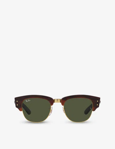 Ray Ban Sunglasses Unisex Mega Clubmaster - Tortoise On Gold Frame Green Lenses 50-21