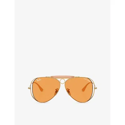 Ray Ban Womens Gold Ray-ban X Dolce & Gabbana Rb3138m Aviator-frame Metal Sunglasses In Orange