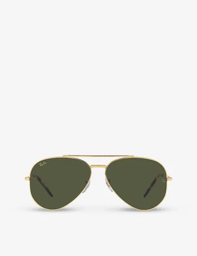 Ray Ban Rb3625 Aviator-frame Metal Sunglasses In Gold